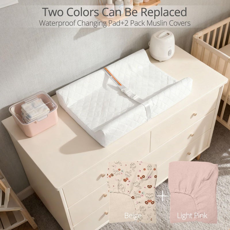 JVEOO Muslin Baby Changing Pad, 2 Pack Muslin Soft Cotton Covers & Waterproof Lining Foam Diaper Changing Table Pad 32" x 16.6" Mat for Dressers - Image 2